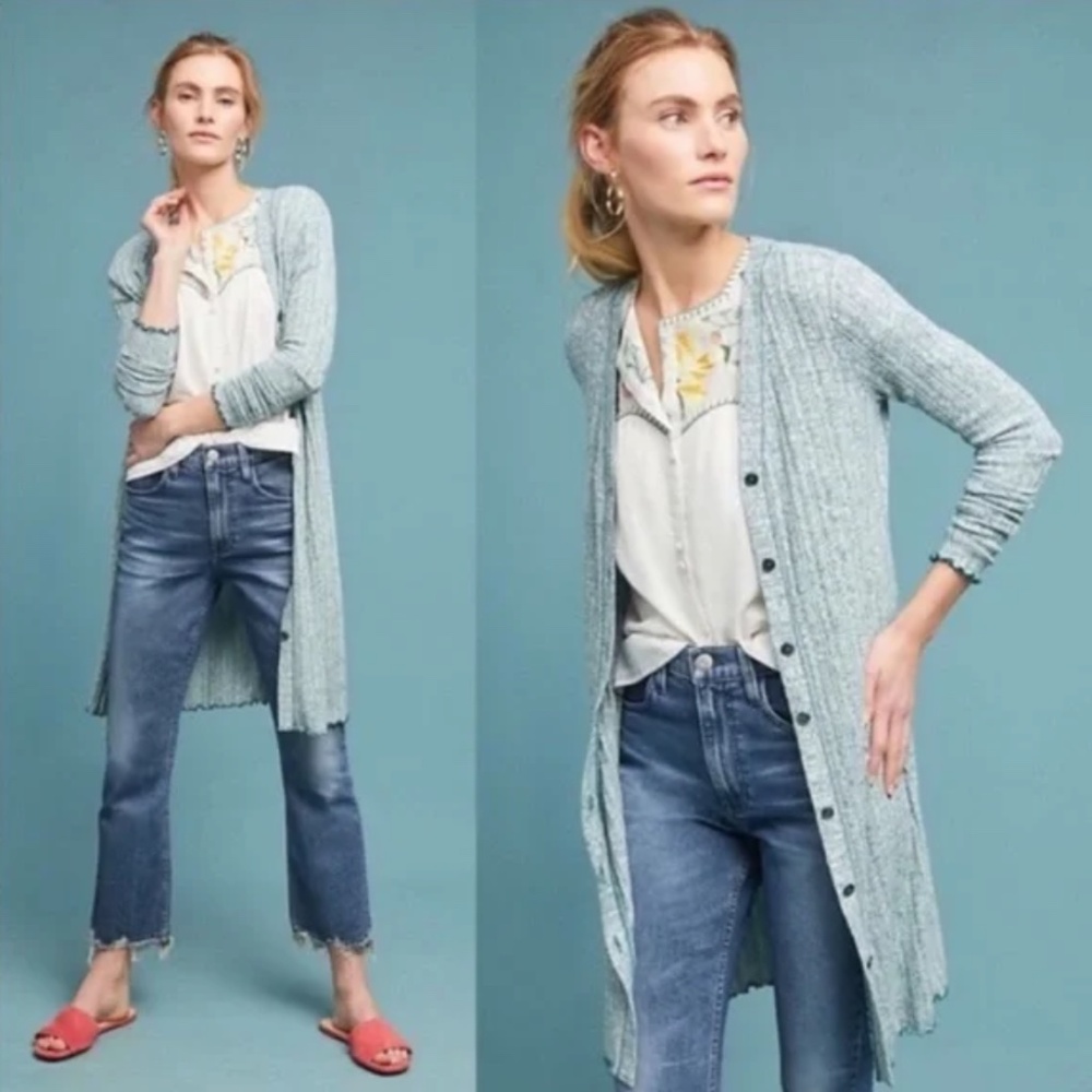 Anthropologie Light Blue Long Cardigan Sweater